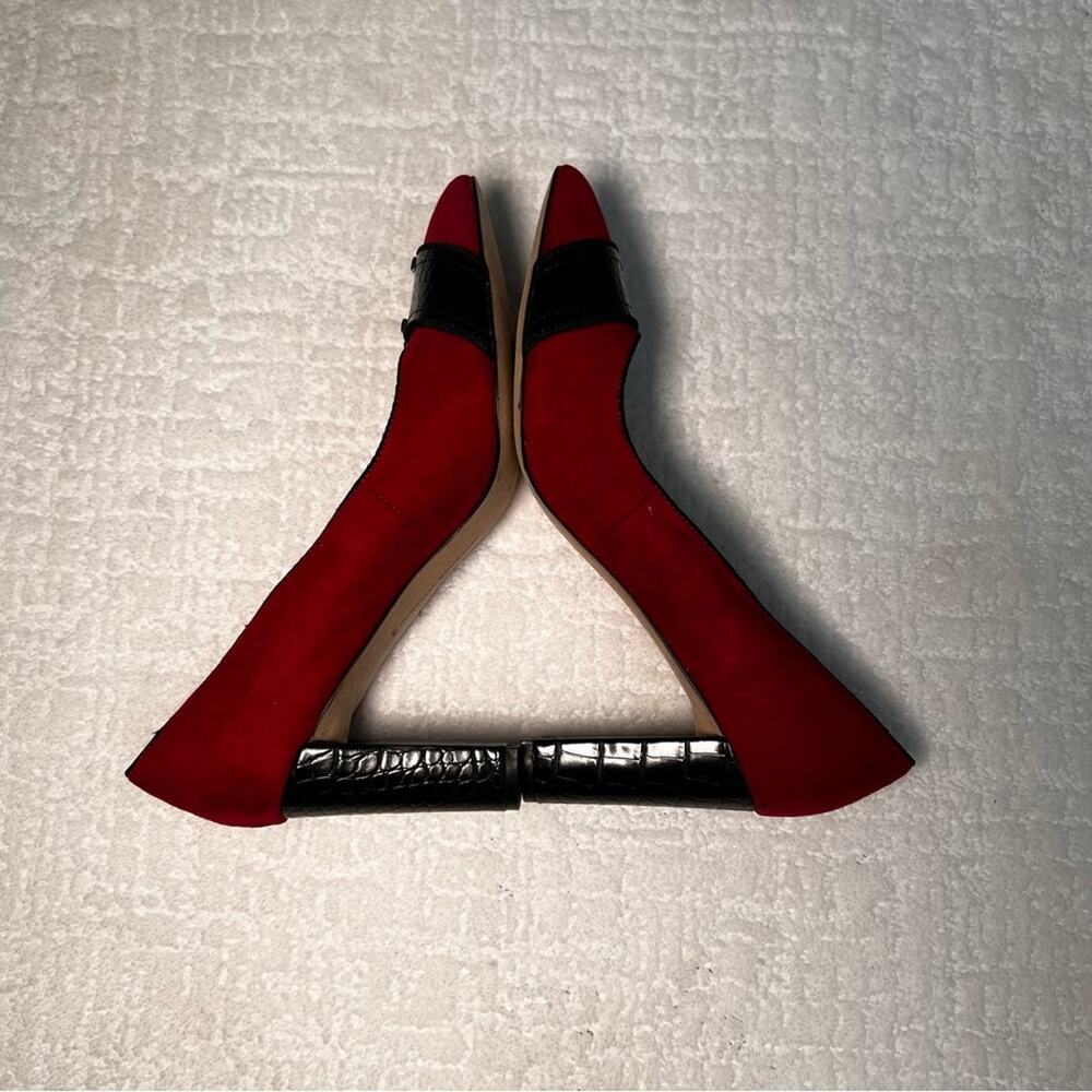 Adrienne Vittadini Nanna burgundy faux suede pumps with snakeskin heel size 9.5m - Picture 7 of 8